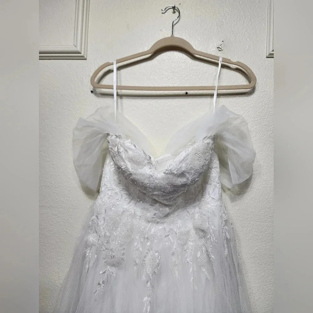Lulus Blissfully Romantic White Tulle Off-the-Shoulder Maxi Dress Bridal Wedding - Picture 9 of 11